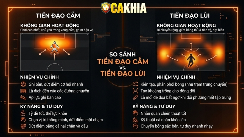 So sánh tiền đạo cắm và tiền đạo lùi